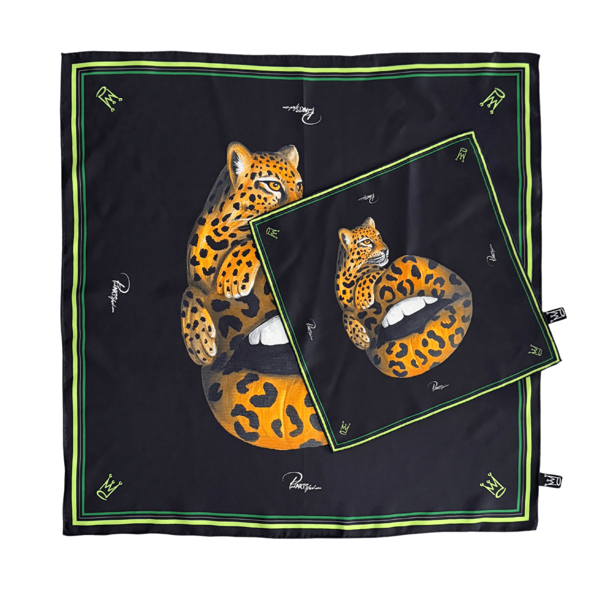 Seidenschal 65x65 cm & Einstecktuch Set aus 100% Maulbeerseide - Leo Print / PickARTSfashion