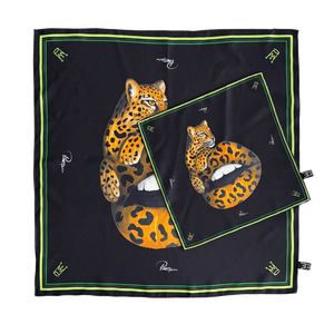 Seidenschal 65x65 cm & Einstecktuch Set aus 100% Maulbeerseide - Leo Print / PickARTSfashion