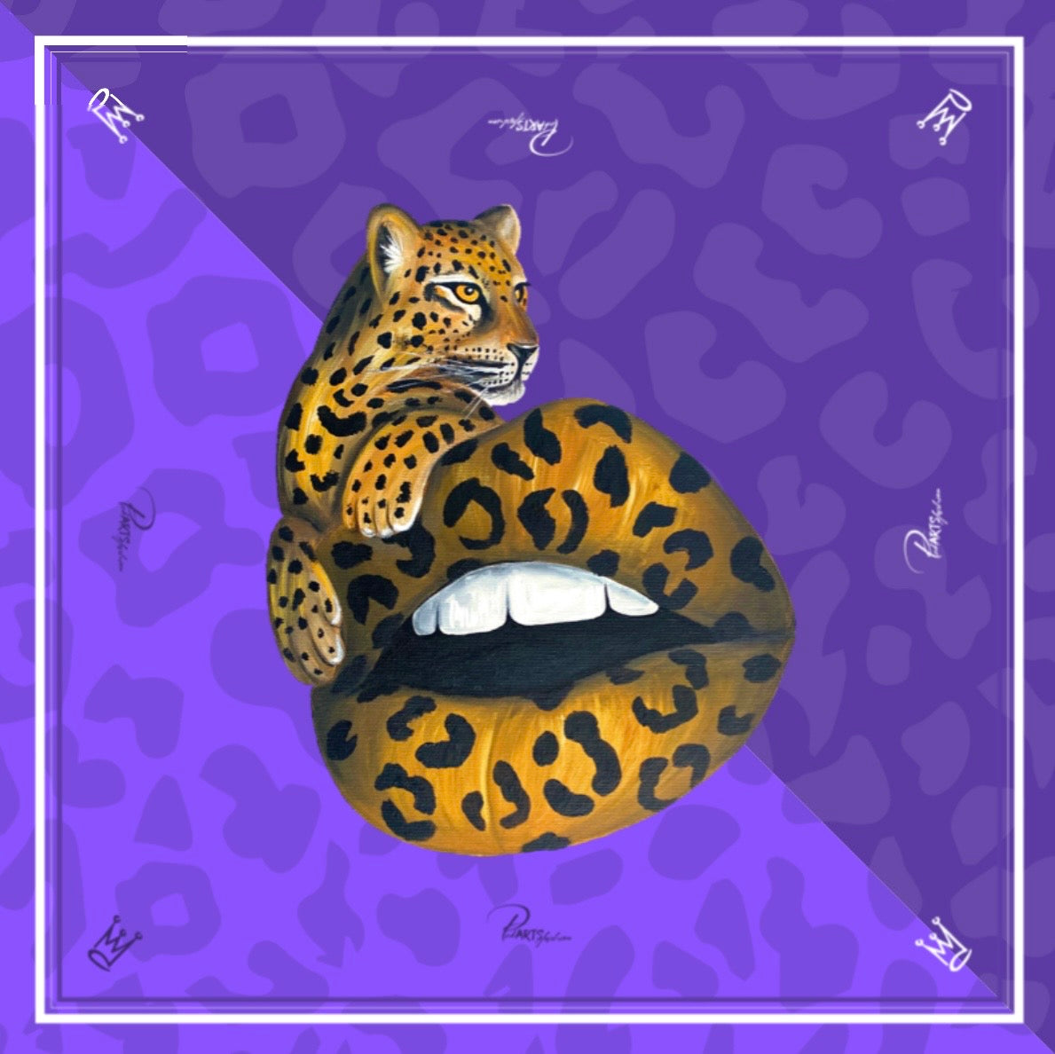 Seidenschal 88x88 cm aus 100% Maulbeerseide - Leo Print Lila Edition / PickARTSfashion